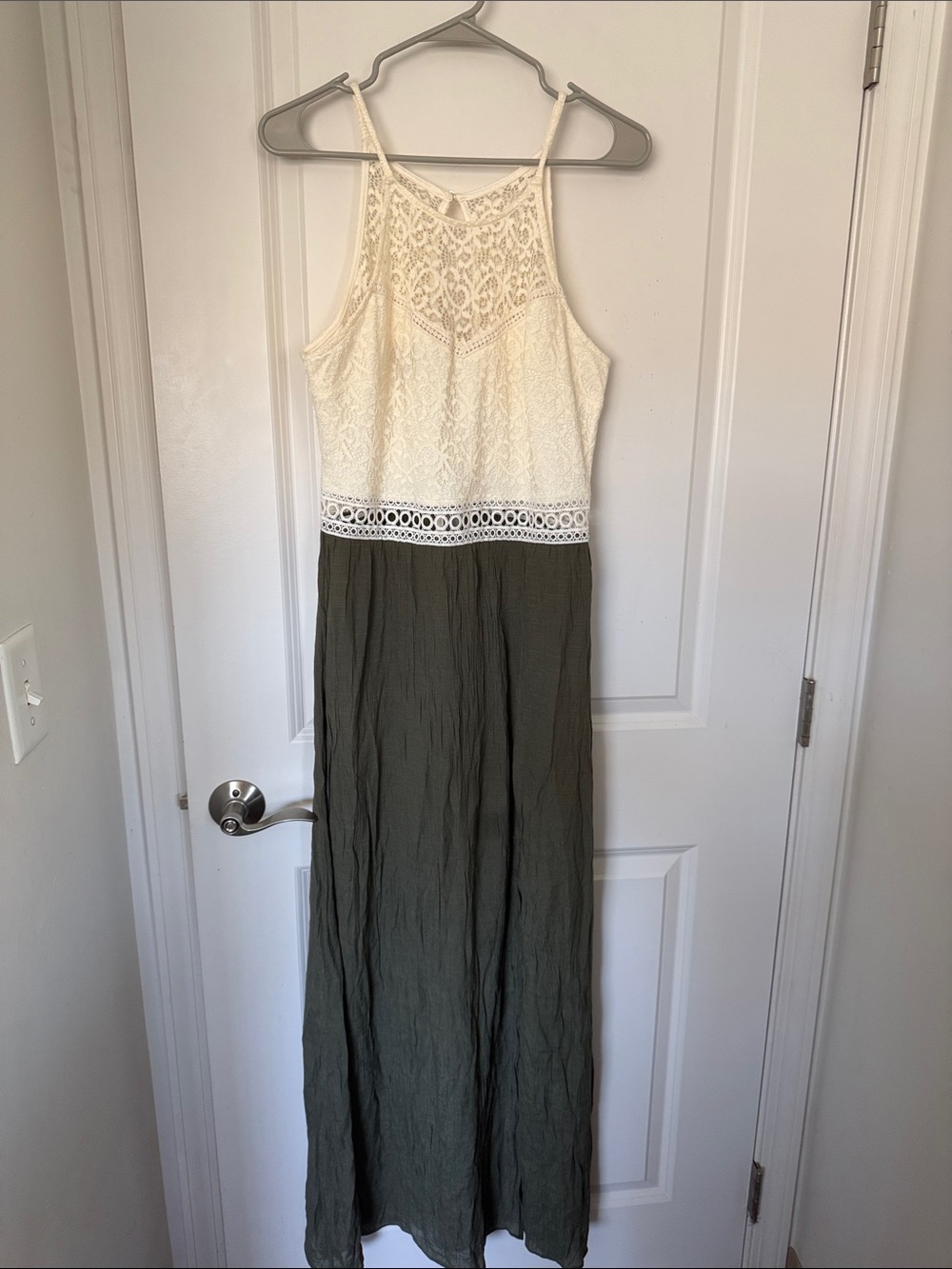 Ivory Lace Bodice Olive Maxi Dress